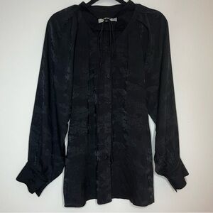 STAY REAL Silky Jaquard Flowy Boho Japanese Printed Front Buttondown Blouse Top